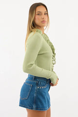 Green Ruffle Cardigan Long Sleeve