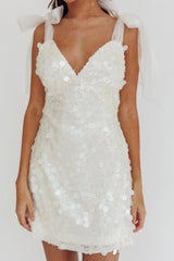 Mykonos Morning Tied Shoulder Sequin Mini Dress White