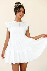 Louise Cap Sleeve Eyelet Embroidery Dress White