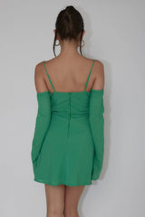 Teava Off-Shoulder Sleeve Laced Mini Dress Jade