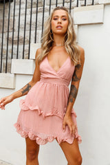 Greta Cami Strap Frill Chiffon Dress Rose