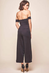 Joan Off Shoulder Waist Tie Wide Leg Jumpsuit Black