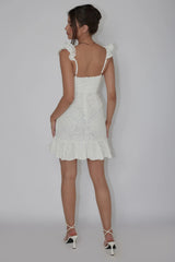 Kianna Ruffle Strap Lace Mini Dress White