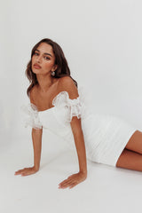 Star Dust Off-Shoulder Frill Sleeve Mini Dress White