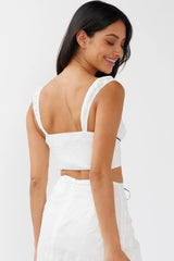 Helga Eyelet Embroidery Bow Crop Top White