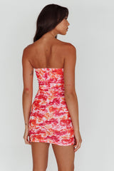 Logan Strapless Ruched Dress Floral Pink/Orange