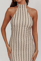 Kimchi Mockneck Halter Maxi Dress Beige