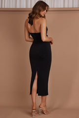 Vanna Diamante Trim Halterneck Dress Black