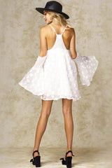 Melinda Bell Sleeve Exposed Shoulder Dress White