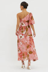 Jayni Puffed One Shoulder Midi Dress Red