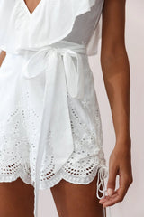 Kipper V-Neck Scalloped Romper White
