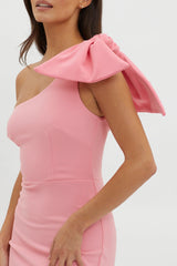 Tiffany One-Shoulder Bow Maxi Dress Pink