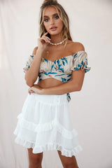 Linka Off-Shoulder Tie-Back Crop Top Floral Print Mocha