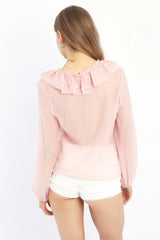 Pink Poet's Top V Neck Long Sleeve Frilled