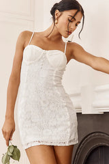 Take A Risk Lace Satin Trim Mini Dress White