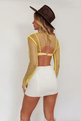 Last Call Fishnet Crop Top Yellow
