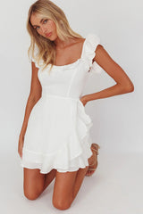 Thinkin' Bout You Ruffle Trim Waist-Tie Dress White