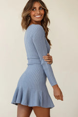 Tarry Long Sleeve Fluted Hem Knit Dress Midnight Blue
