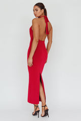 Simha Rose Halterneck Midi Dress Red