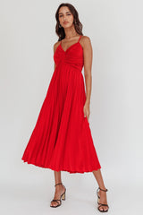 Spoken For Accordion Pleat Midi Dress Red