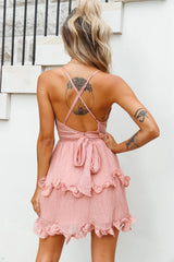 Greta Cami Strap Frill Chiffon Dress Rose