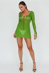Sea Dreaming Ruffle Trim Mini Dress Lime