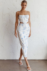 Graziella Lace Up Midi Skirt Printed White