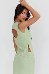 Rossana Asymmetric Hem Keyhole Top Sage