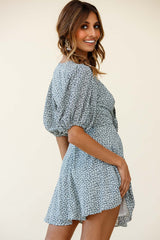 Portia Tied Bust Puff Sleeve Dress Floral Print White