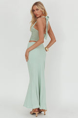 Sandy Shell Buckle Halter Maxi Dress Sage