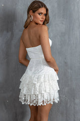 Rosalie Lace Ruffle Mini Dress White