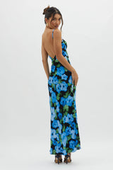 Kasha Low Back Maxi Dress Floral Blue