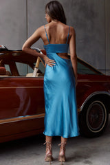 Sicily Asymmetrical Cowl Neckline Midi Dress Blue