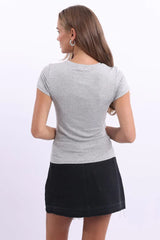 Grey T-shirt Short Sleeve Crew Neck Long Line