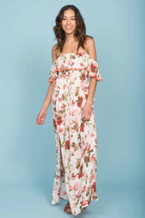 Tuscany Off The Shoulder Maxi Dress White & Red