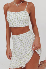 Miss Cupid Floral Mini Skirt Ivory/Blue