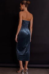 Must Be Fate Velvet Midi Dress Blue