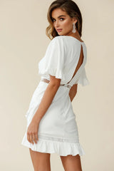 Walk This Way Pintuck Angel Sleeve Dress White
