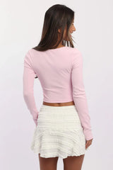 Pink Top Short Sleeve Scoop Neck Long Sleeve