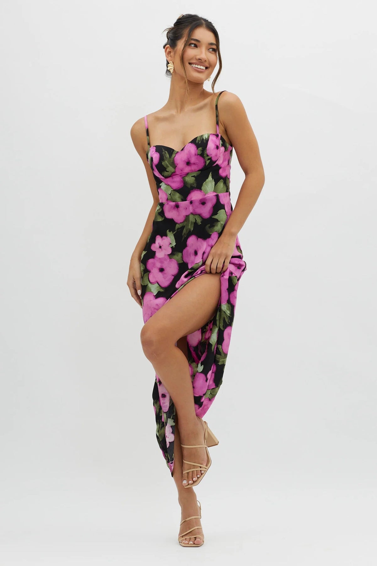 Kasha Low Back Maxi Dress Floral Pink