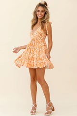 Maven Tied Shoulder Low Back Dress Floral Print Orange