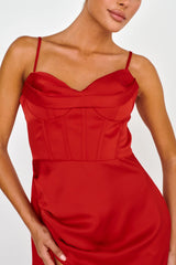 Secret Sweetheart Neckline Split Maxi Dress Red