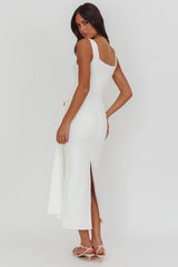 Zimora Gold Buckle Waist Drape Maxi Dress White