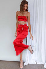 Nohemi Strapless Diamante Maxi Dress Red