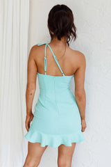 Over The Rainbow One-Shoulder Ruffle Trimmed Mini Dress Mint