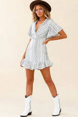 Ochre Open Back Bow Detail Dress Stripe Pattern White/Navy