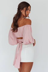 Linka Off-Shoulder Half Sleeve Tie-Back Crop Top Blush