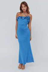 Soul Song Rose Accent Ruffle Dress Ocean