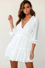 Laney Cutout Back Balloon Sleeve Dress White