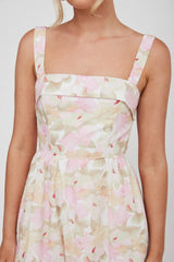 Lisseth Foldover Neckline Midi Dress Floral Pink